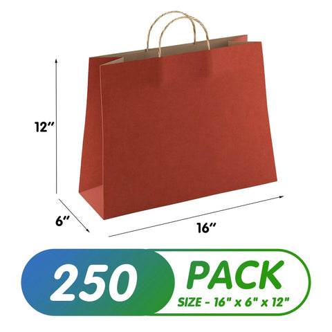 Red Kraft Paper Bags With Handles 16x6x12 Inches Pack Of 250 150 GSM Foldable Gift Bags For Weddings Valentines Day Party Favors