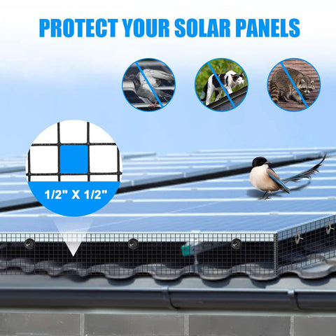 Heavy Duty Solar Panel Bird Guard Mesh Six Inches By 100 Feet Badass Protective Fence with 1/2 inch grid on rooftop.