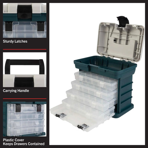 Ultra Handy Portable Tool Box Small Parts Organizer With Four Removable Drawers And Customizable Compartments open view