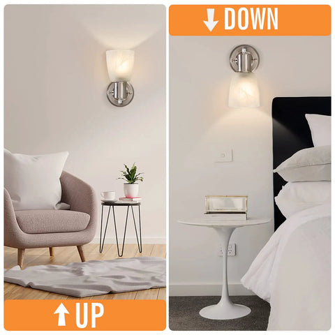 Turn Up The Vibe With This Set Of Two Modern Wall Sconces Brushed Nickel Vanity Lights featuring durable metal frost glass shade for bathroom.