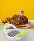 PRETYZOOM potato cutter with stainless steel grid blades; white body with lime-green handles