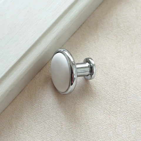 Fresh White Ceramic Cabinet Knobs And Drawer Pull Handles With Sleek Silver Trim Durable Zinc Alloy Hardware That Hits Different For Stylish Kitchens And Bathrooms Featuring Smooth Rounded Profiles