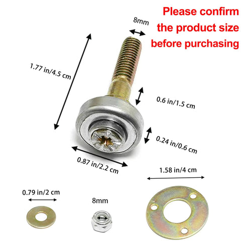 Heavy Duty Rocking Chair Bearing Hardware Pack with 8mm metal screw and washer, showing dimensions for DIY fixes.