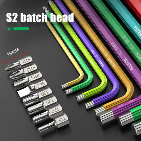 Check Out This Sick Extra Long Ball End Allen Wrench Set Covering 1.5 To 10mm Metric Hex Keys With S2 Steel Tough Build For Biking Auto Repair And Deep Hole Diy Projects That Get You Out Of Any Tight Spot Easily With Precision Colors. S2 steel ball end hex keys, 1.5-10mm, angled view
