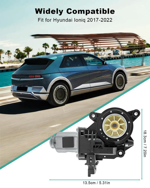 Premium 6 Pin Power Window Motor Fits Hyundai Ioniq Models Years 2017 Through 2022 Replaces Part Number 82450G2020 showing dimensions and design.