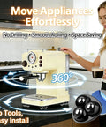 Self-Adhesive Ball Casters With 360 Degree Swivel, Mini Universal Caster Wheels For Countertops, Equipment And Small Furniture, Peel And Stick Install, No Drill, Black, 4 Pack shown under a coffee machine on a countertop.