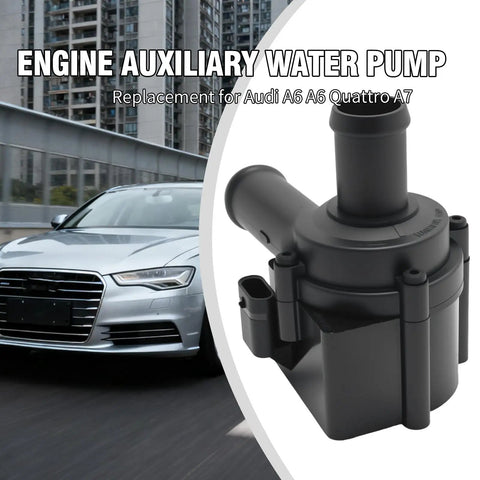 Auxiliary Engine Cooling Water Pump For Audi A6 A7 A8 Q5 RS7 S6 S7 S8, black, used for direct swap installation.