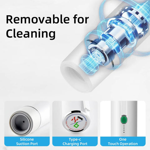 Handheld Vacuum Sealer For Food With 30 Reusable Bags showing silicone suction port, Type-C charging, and one-touch operation