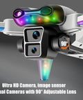 Close-up of Kids Camera Drone for Ages 8 to 12 with LED Lights, showing dual cameras and adjustable lens