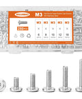 M3 Hex Socket Cap Screws Set 250Pcs Assortment Kit 304 Stainless Steel Flat Head Allen Bolts sizes M3x6, 8, 10, 12, 16mm.