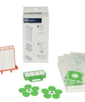 K Series Vacuum Cleaner Dust Bags X8 And Micro Filter Pack For K1 K1 Komfort K1 Pet K1 Eco K3 Vulcano And K3 Premium Includes 8 Ultra Bags Hospital Grade Microfilter Exhaust Filter 6695Er Compatible displayed with filters and packaging.