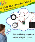 Child looking at Bluetooth Speaker Kit For Kids And Teens, Kid Friendly Hands On STEM Project diagram with components and wiring.