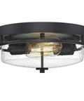 Rustic Seeded Glass Shade Black Flush Mount Ceiling Light 2 Light Fixture, modern farmhouse style