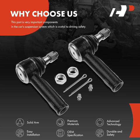 Front Outer Tie Rod End Replacement For Ford F150 2004 2008 And Lincoln Mark LT 2006 2008 Left And Right Driver And Passenger Sides Improves Steering Feel And Stops Uneven Tire Wear; two black tie rod ends with hardware