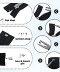 Ultimate 39 Piece Zipper Repair Kit With Replacement Sliders And Teeth For Backpacks Tents Jackets And Luggage No Tools Needed Quick Fix Multipack In Black Silver And Bronze Durable Zipper Pulls showing top stop, bottom stop, and box & insert pin with tools.