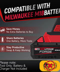 Heavy Duty Brushless Cordless Angle Grinder 4 1/2 Inch With 10000 Rpm Motor Built For Tough Cuts And Grinds Crush It On Any Project Compatible With M18 Battery logo detail and battery compatibility information.