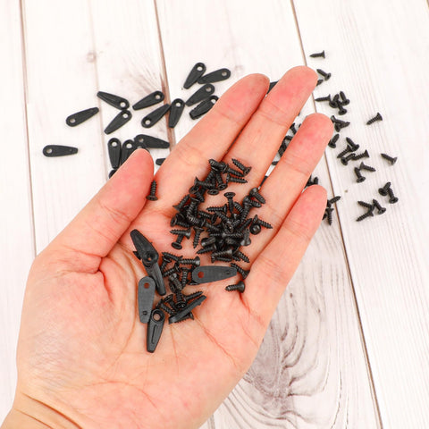 Black metal picture frame backing clips set, 50-pack with screws for hanging pictures and artwork