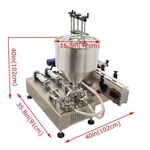 No Sweat Desktop Fully Automatic Double Head Paste Filling Machine For Viscous Sauces And Syrups With 10 To 100 Ml Capacity, stainless steel design, 40x35.8x40 in.