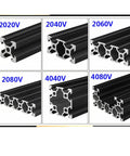 Rock Solid 4080 V Slot Aluminum Extrusion Profile Matte Black Oxidized 500mm Bar, multiple profiles shown, for DIY projects.
