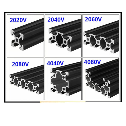 Rock Solid 4080 V Slot Aluminum Extrusion Profile Matte Black Oxidized 500mm Bar, multiple profiles shown, for DIY projects.