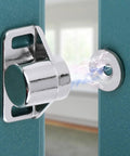 Heavy Duty Zinc Alloy Cabinet Door Magnets With Strong Magnetic Catch, chrome finish, close-up on kitchen cupboard.