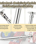Pinewood Derby Axles And Graphite Lubricant Kit With Four Polished Grooved Axles And Point Five Ounce Graphite Powder For Friction Reduction Wheel Wobble Elimination And Speed Boosting Derby Performance, showing axle design and polished surface.
