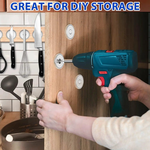 Installing Eight Pack Neodymium Magnet Cups, 100 Lb Pull, Industrial Strength Rare Earth Magnets with Countersunk Hole in kitchen