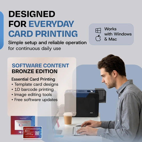 Single Sided ID Card Printer With Complete Supplies Kit And Gold Edition Software For Daily Office And Campus Use delivering card printing.
