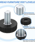 Heavy Duty M10 Thread Adjustable Furniture Leveling Feet 4 Pack Screw On Table Stabilizers For Chair And Stool Legs Black Base Glides with galvanized iron and PP plastic.
