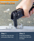 Person using a rivet tool to install 3/16x3/8 Aluminum Countersunk Blind Rivets Silver Open End Fasteners for DIY projects.