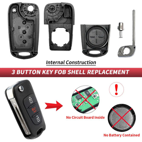 Internal components of Kia Soul 2010 To 2013 Rio 2012 To 2014 Sportage 2012 To 2014 Three Button Flip Key Fob Shell Case Replacement