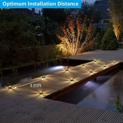 Petal Shaped In Ground Landscape LED Well Lights For The Yard 6W 200 Lumens 12V Low Voltage Pathway Lighting on a wooden footbridge