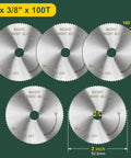 Five-pack of HSS Saw Blade 2 Inch Mini Circular Blade with 0.5mm Kerf and 100 Teeth for precise miter cuts and off saw work.