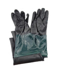 Heavy Duty 23 Point 6 Inch Rubber Sandblast Cabinet Gloves for Sandblasting and Abrasive Cabinets, black and green with interlock lining.