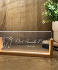 Custom Name And Title Desk Name Plate With LED Light Wood Holder For Dentist Doctor Hygienist Nurse Front Desk Sign Plaque Custom Engraving For Office Decor And Pro Gift, showing "Dr. Amanda Blake, Dentist" with a tooth icon, on a wooden base.