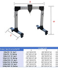 Portable Aluminum Gantry Crane Featuring Adjustable Beam Spanning 8.7 To 13.6 Ft, Boasts 4409 Pound Capacity, side view with dimensions labeled.