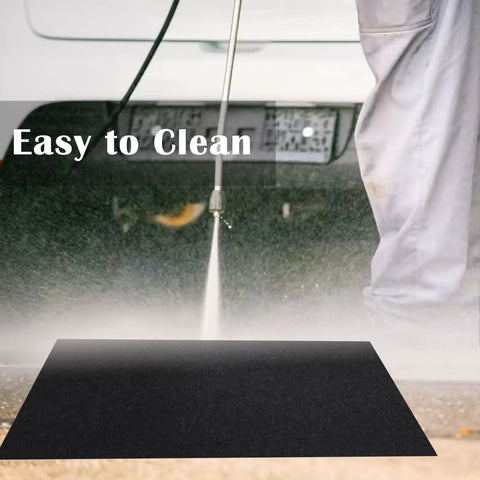 Two Pack Garage Floor Mats 60 By 36 Inches Oil Spill Mat With Waterproof Backing Black Reusable Rubber Mats displayed in driveway.
