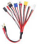 Eight In One RC Charger Splitter Cable Plug And Play With Four Millimeter Banana Plug To Deans TRX Tamiya XT60 EC3 JST Futaba shown