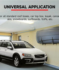 Heavy Duty Universal Roof Box Wall Mount Pair Offering Rock Solid Grip And Quick Fold Mechanism With Cushioned Foam Sleeves For Hassle Free Rig Customization Perfect For Kayaks Skis, mounted in garage.