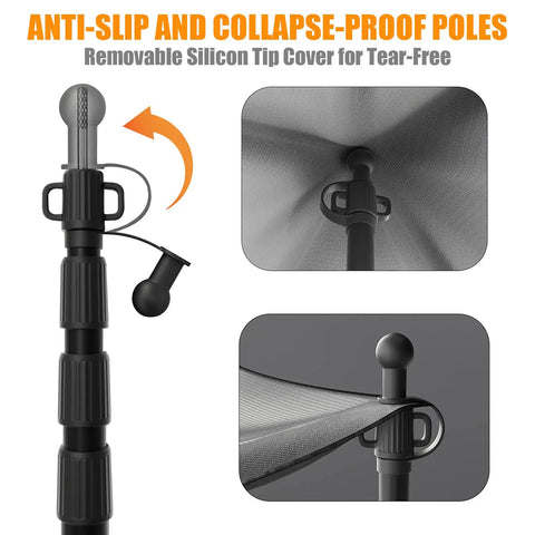 Tarp Poles Set Of 4 8.37 Ft Telescoping Aluminum Poles With Non Slip Cone Bottom close-up of anti-slip and collapse-proof design