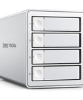 Four Bay Raid External Hard Drive Enclosure With Usb 3.0, silver metal casing, four slots for 2.5 and 3.5 inch SATA drives.