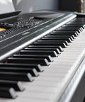 Close-up of DGX-670B 88 Key Weighted Digital Piano With CFX Grand Piano Sound And Acoustic Touch Action, Black Finish.