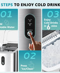 EUHOMY silver countertop ice maker, front view with control panel; includes ice basket and scoop.