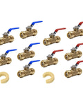 Pack Of Ten Half Inch Push Fit Full Port Ball Valves For Hot And Cold Water With Two Disconnect Clip Tools Lead Free DZR Brass