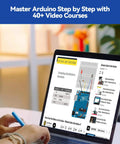 Inventor Lab Starter Kit With Arduino Uno R3 Multimeter 34 Projects 40 Plus Video Courses RAB Breadboard Holder Battery Included RoHS Compliant Hands On Learning For Beginners And Engineers displayed on a laptop screen.