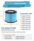 VF3500 Vacuum Filter Replacement for Ridgid Wet Dry Vacuums, 3 Layer Filtration System, Fits WD3050 WD4050 WD4070 WD4080, blue filter