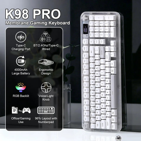 Tri Mode Wireless Gaming Keyboard Bluetooth 5 0 And 2 4 Ghz Silent Creamy White Keys For Multi Device Switching with ergonomic design.