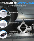 Electric Car Jack 3 Ton Scissor Floor Jack Set With 12V Automatic Lift for roadside emergency tire change under a sedan.