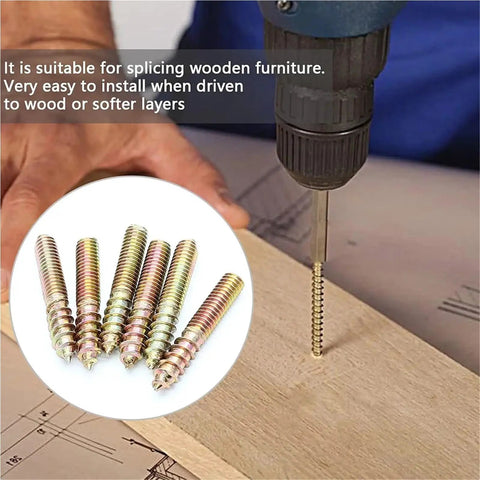 30 Pcs M6 Hanger Bolts Double Ended Yellow Zinc Plated Dowel Screws Self Tapping Screws For Wood Furniture installation