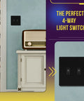 Four Way Toggle Light Switch 15 Amp Wall Switch Black, Built Tough For Homes And Small Offices, Residential Grade, Durable Polycarbonate And Steel Construction, 1 Pack, Easy On Off Operation on wall